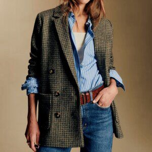 Sezane Michele Jacket - Size 38 (US Size 6) - Moss Green Houndstooth - NWT